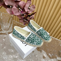 LW WHITE ANAGRAM ESPADRILLE LOAFER GREEN LINEN