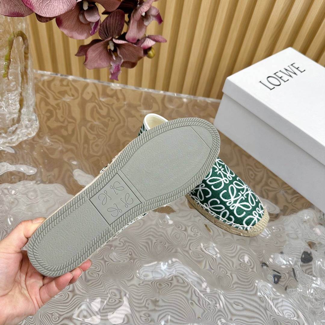 LW WHITE ANAGRAM ESPADRILLE LOAFER GREEN LINEN