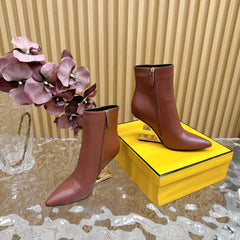 FENDI FIRST 80 MM BOOTS IN SANGRIA RED CALFSKIN WITH GOLD HARDWARE