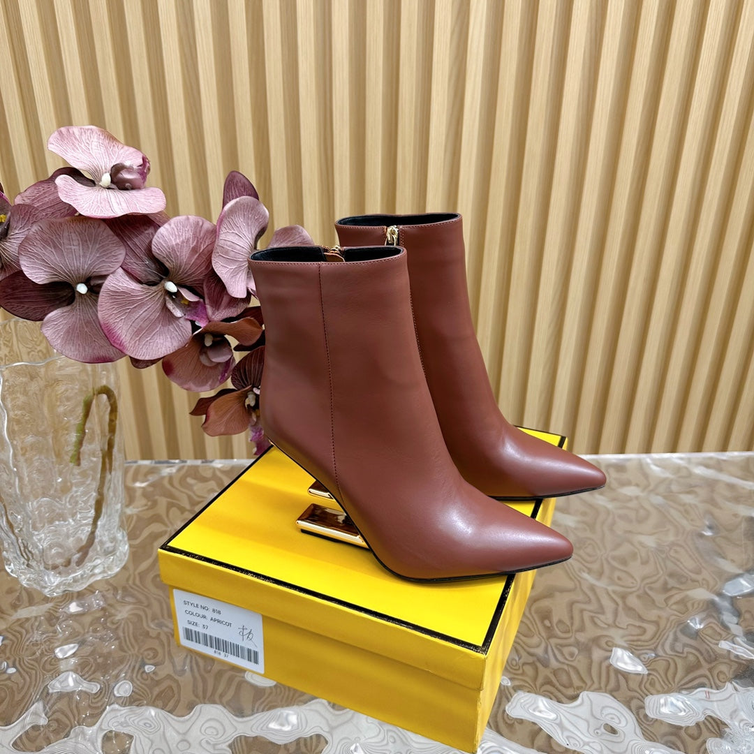 FENDI FIRST 80 MM BOOTS IN SANGRIA RED CALFSKIN WITH GOLD HARDWARE