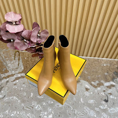 FENDI FIRST 80 MM BOOTS IN CIDER BROWN CALFSKIN WITH GOLD HARDWARE