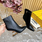 FENDI FIRST 80 MM BOOTS IN BLACK CALFSKIN WITH GOLD HARDWARE