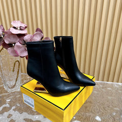 FENDI FIRST 80 MM BOOTS IN BLACK CALFSKIN WITH GOLD HARDWARE