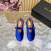 ALAIA BALLET FLATS IN COBALT BLUE VELVET
