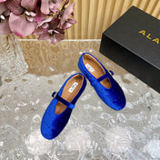 ALAIA BALLET FLATS IN COBALT BLUE VELVET