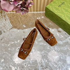 BALLET FLAT IN BRONZE BROWN SUEDE WITH SILVER HARDWARE