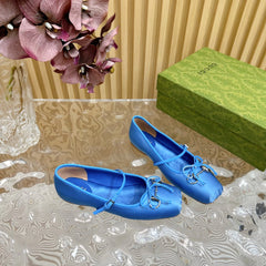 BALLET FLAT IN COBALT BLUE SILK WITH SILVER HARDWARE