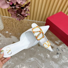 HIGH PUMP MULE 80MM WHITE CALFSKIN