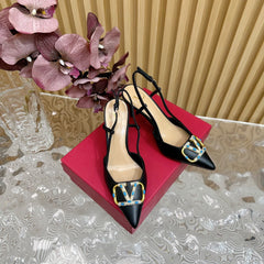 VLOGO SIGNATURE BLACK CALFSKIN SLINGBACK PUMP 80 MM