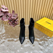 FF BOOTIES BOOTS IN BLACK CALFSKIN AND MONOGRAM FF FABRIC