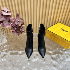 FF BOOTIES BOOTS IN BLACK CALFSKIN AND MONOGRAM FF FABRIC