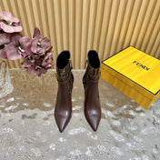 FF BOOTIES BOOTS IN SANGRIA PURPLE CALFSKIN AND MONOGRAM FF FABRIC