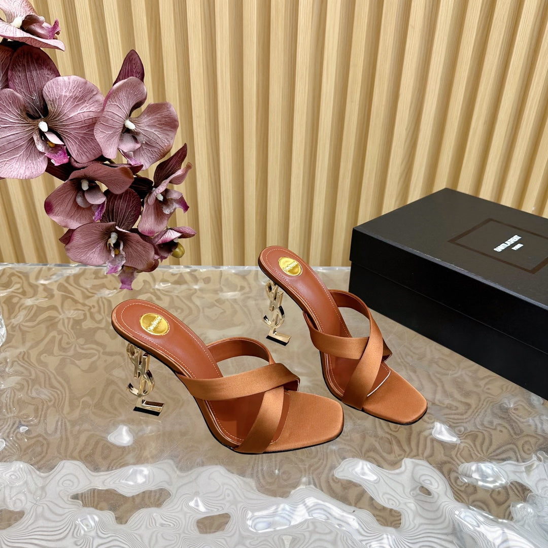 OPYUM 10 CM HIGH MULES IN BROWNIE SILK