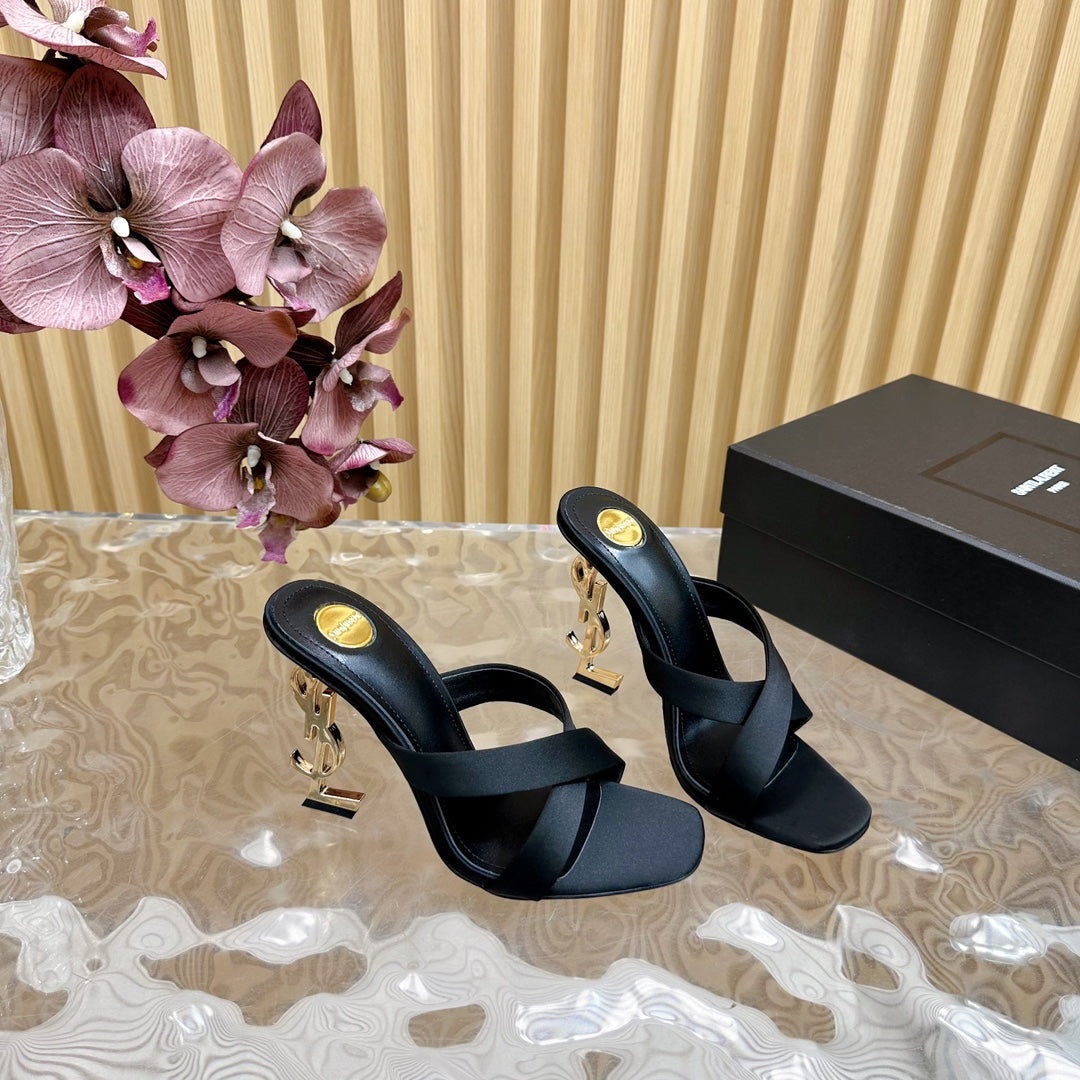 OPYUM 10 CM HIGH MULES IN BLACK SILK