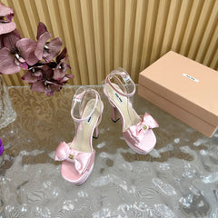 HIGH BOW PLATFORM IN LIGHT PINK SILK