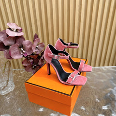 JULY SANDAL 105 MM IN ROUGE PINK VELVET