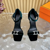JULY SANDAL 105 MM IN TEAL GREEN VELVET