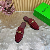 OPEN-BACK LOAFER REALISED IN GARNET RED SUEDE WITH SIGNATURE METALLIC KNOT DETAIL
