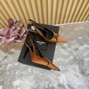 BABYLONE SLINGBACK PUMPS IN RUSTIC ORANGE SILK GOLD LOGO