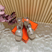 HM 25S CLASSIC WEDGE SANDALS 70 MM IN TAUPE BEIGE LAMBSKIN WITH SILVER HARDWARE