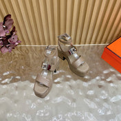 HM 25S CLASSIC WEDGE SANDALS 70 MM IN TAUPE BEIGE LAMBSKIN WITH SILVER HARDWARE