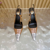 YSL 25S HIGH-HEEL SLINGBACKS 105 MM IN CAMEL BROWN LAMBSKIN AND SILVER HARDWARE