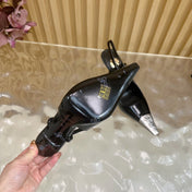 YSL 25S HIGH-HEEL SLINGBACKS 85 MM IN BLACK SHINY LAMBSKIN AND SILVER HARDWARE