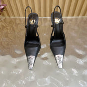 YSL 25S HIGH-HEEL SLINGBACKS 105 MM IN BLACK LAMBSKIN AND SILVER HARDWARE