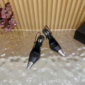 YSL 25S HIGH-HEEL SLINGBACKS 105 MM IN BLACK LAMBSKIN AND SILVER HARDWARE