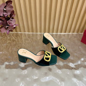 VALENTINO 25S HIGH-HEEL MULES 60 MM IN DARK GREEN VELVET AND CALFSKIN WITH GOLD HARDWARE