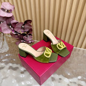 VALENTINO 25S HIGH-HEEL MULES 60 MM IN MOSS GREEN VELVET AND CALFSKIN WITH GOLD HARDWARE