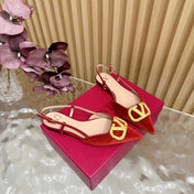 VALENTINO 25S FLAT SLINGBACKS IN RED VELVET WITH GOLD HARDWARE