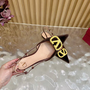 VALENTINO 25S FLAT SLINGBACKS IN DARK BROWN VELVET WITH GOLD HARDWARE
