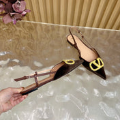 VALENTINO 25S FLAT SLINGBACKS IN DARK BROWN VELVET WITH GOLD HARDWARE