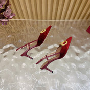 VALENTINO 25S HIGH-HEEL SLINGBACKS IN DARK RED VELVET WITH GOLD HARDWARE