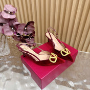 VALENTINO 25S HIGH-HEEL SLINGBACKS IN DARK RED VELVET WITH GOLD HARDWARE