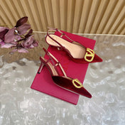 VALENTINO 25S HIGH-HEEL SLINGBACKS IN DARK RED VELVET WITH GOLD HARDWARE