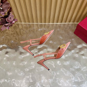 VALENTINO 25S HIGH-HEEL SLINGBACKS IN ORANGE VELVET WITH GOLD HARDWARE