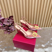 VALENTINO 25S HIGH-HEEL SLINGBACKS IN ORANGE VELVET WITH GOLD HARDWARE