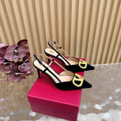 VALENTINO 25S HIGH-HEEL SLINGBACKS IN BLACK VELVET WITH GOLD HARDWARE