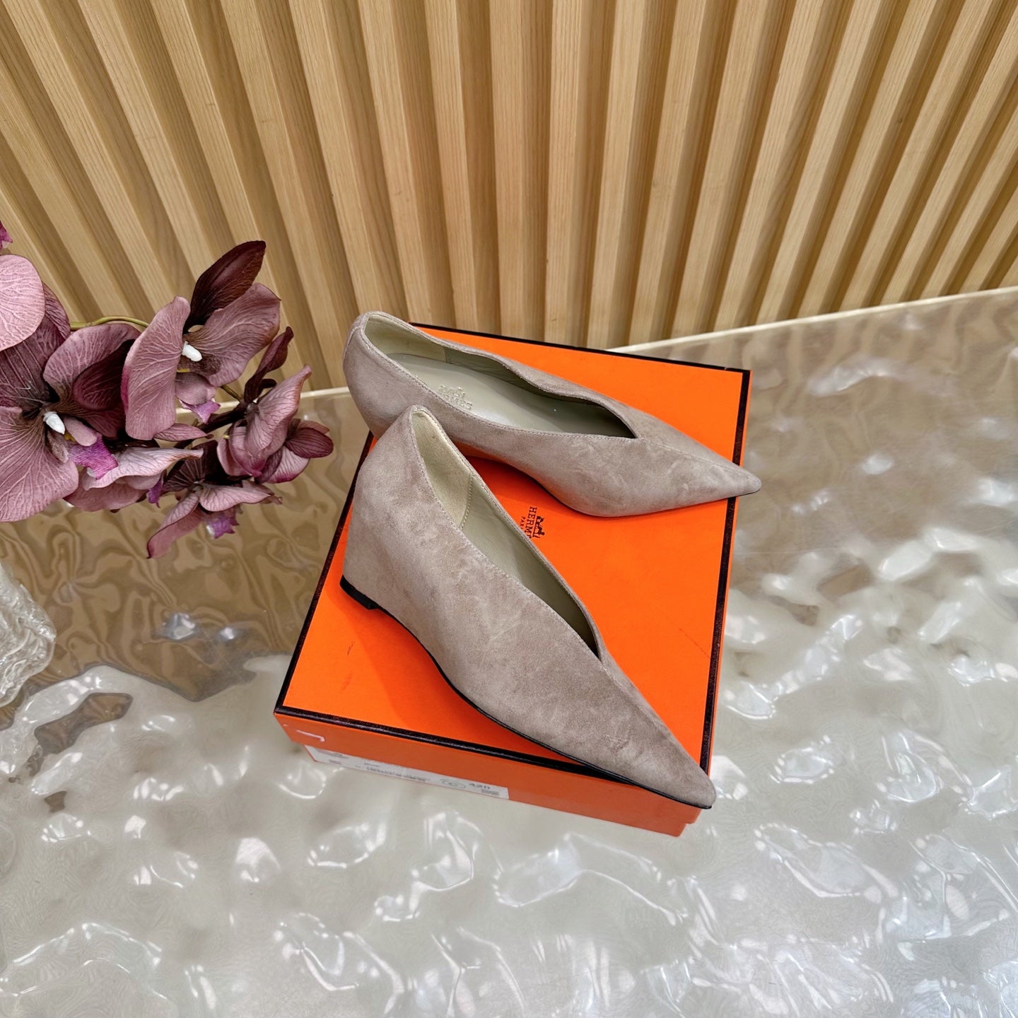 HM 25S HIGH-HEEL WEDGE SHOES 50 MM IN DUSTY BEIGE SUEDE