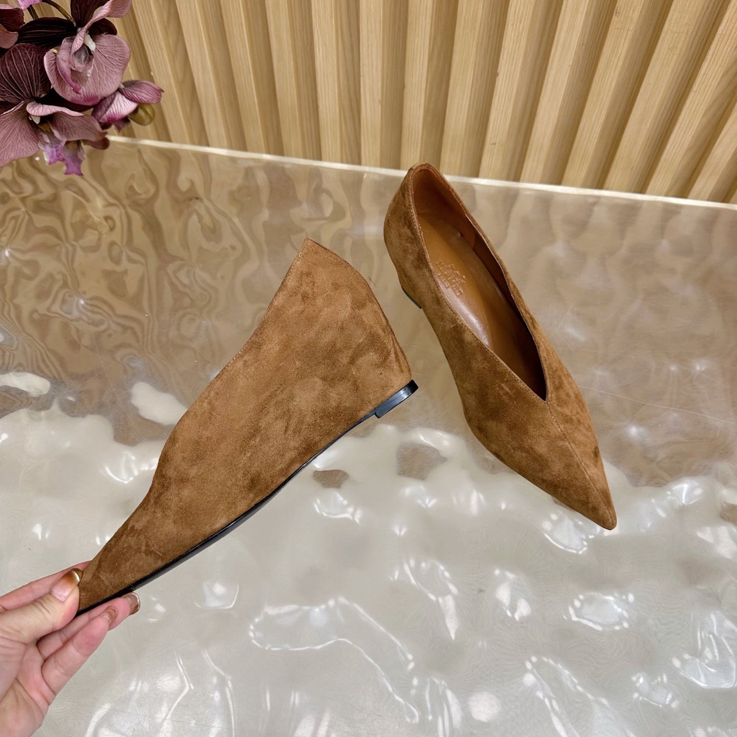 HM 25S HIGH-HEEL WEDGE SHOES 50 MM IN BROWN SUEDE