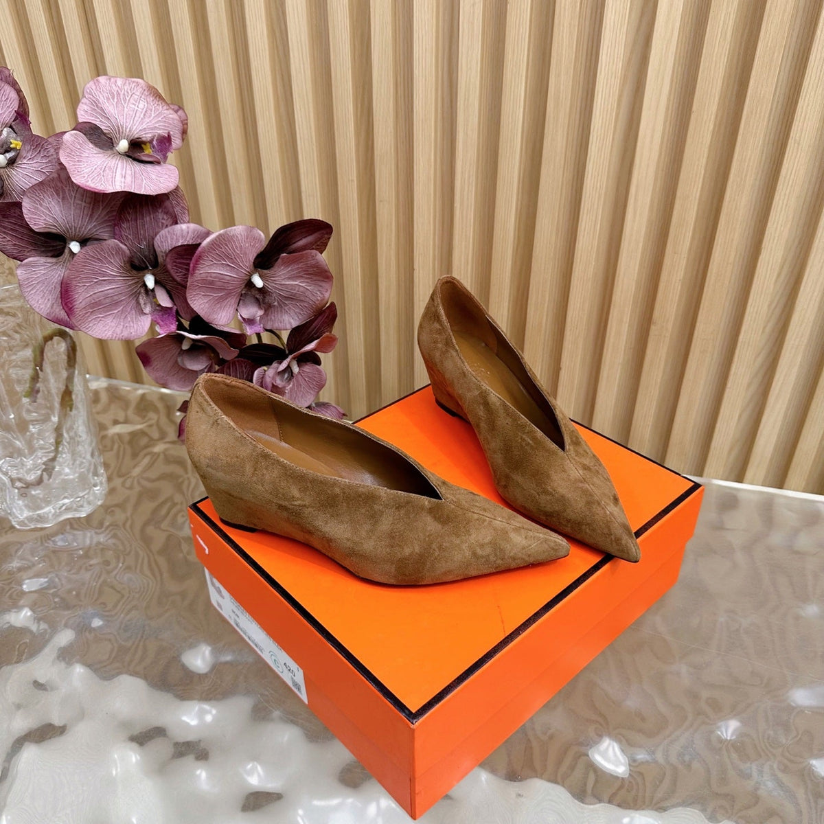 HM 25S HIGH-HEEL WEDGE SHOES 50 MM IN BROWN SUEDE