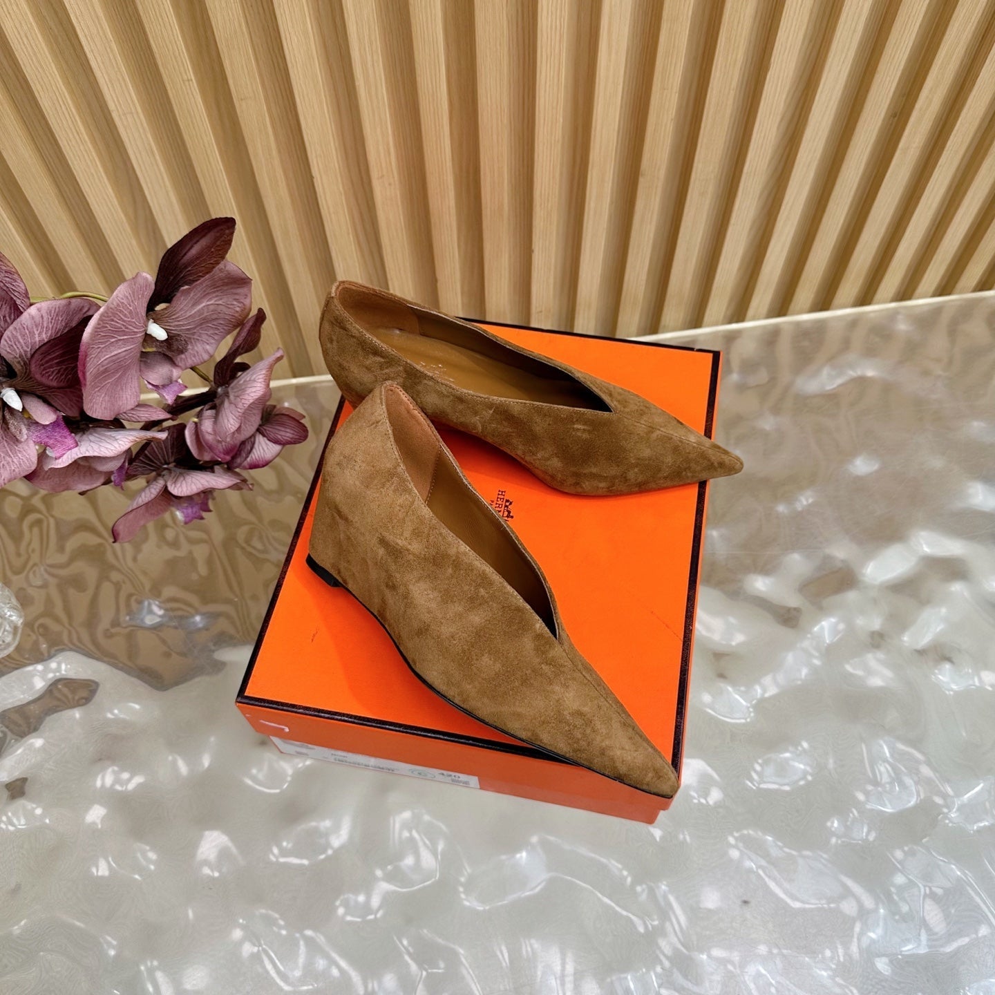 HM 25S HIGH-HEEL WEDGE SHOES 50 MM IN BROWN SUEDE