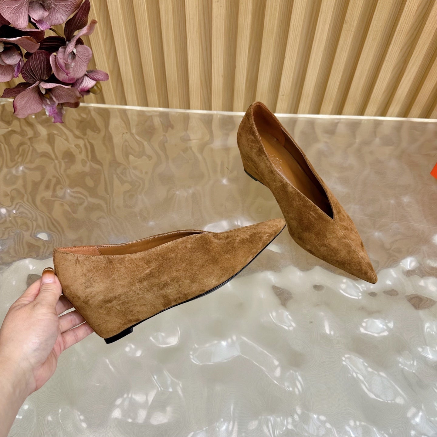 HM 25S HIGH-HEEL WEDGE SHOES 50 MM IN BROWN SUEDE