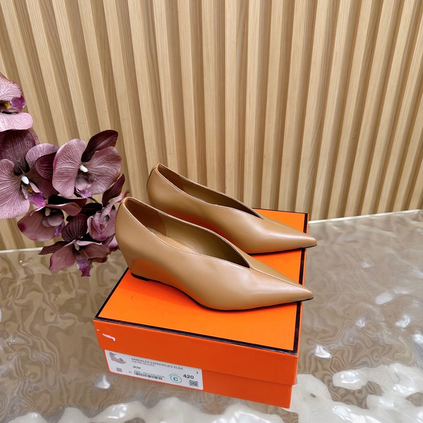 HM 25S HIGH-HEEL WEDGE SHOES 50 MM IN BROWN LAMBSKIN