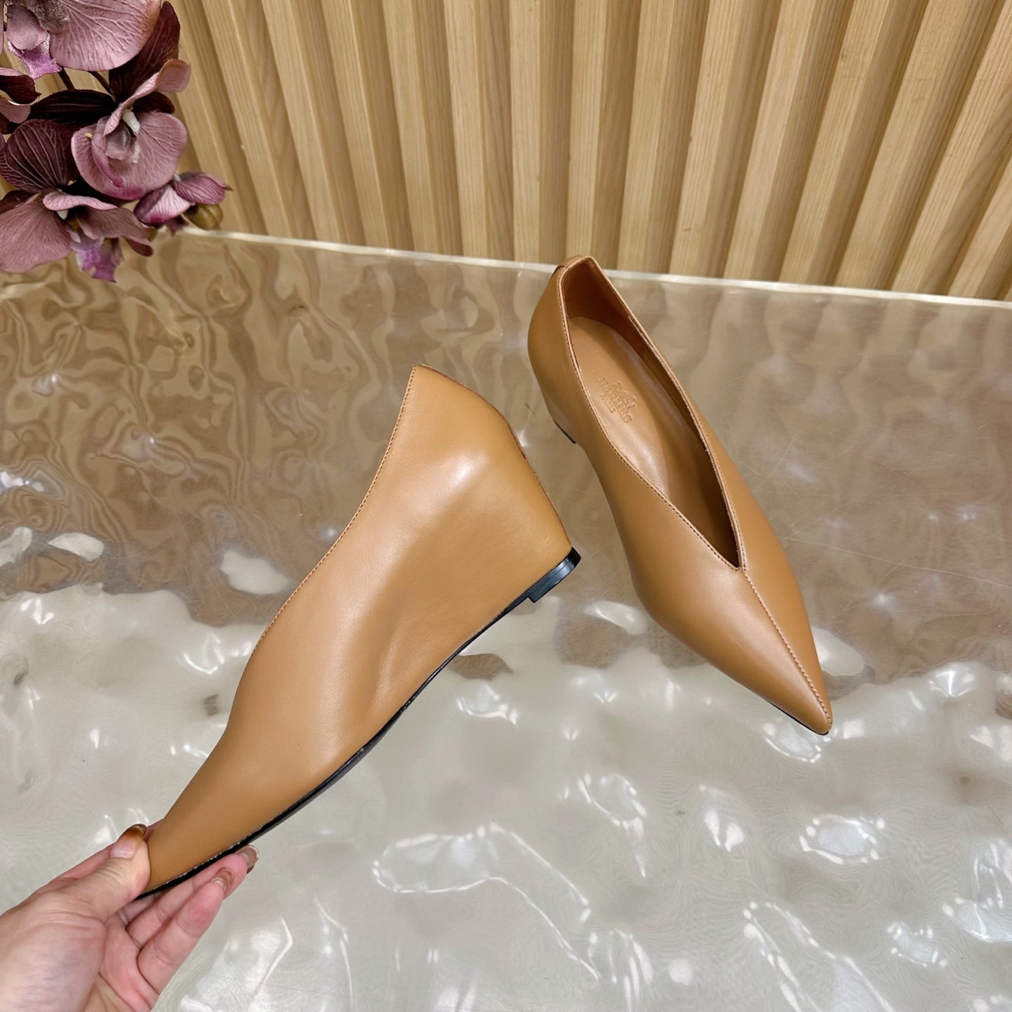 HM 25S HIGH-HEEL WEDGE SHOES 50 MM IN BROWN LAMBSKIN