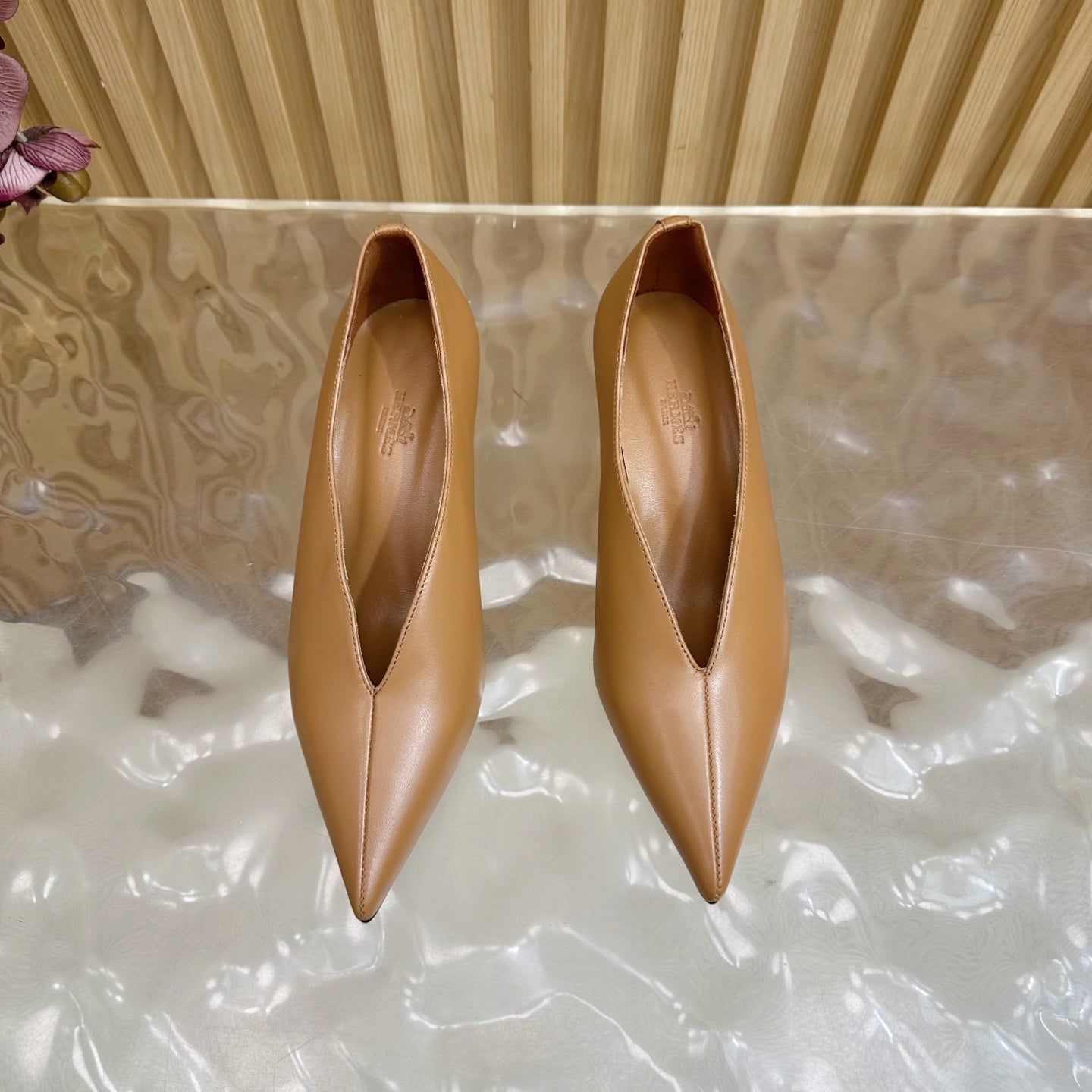 HM 25S HIGH-HEEL WEDGE SHOES 50 MM IN BROWN LAMBSKIN