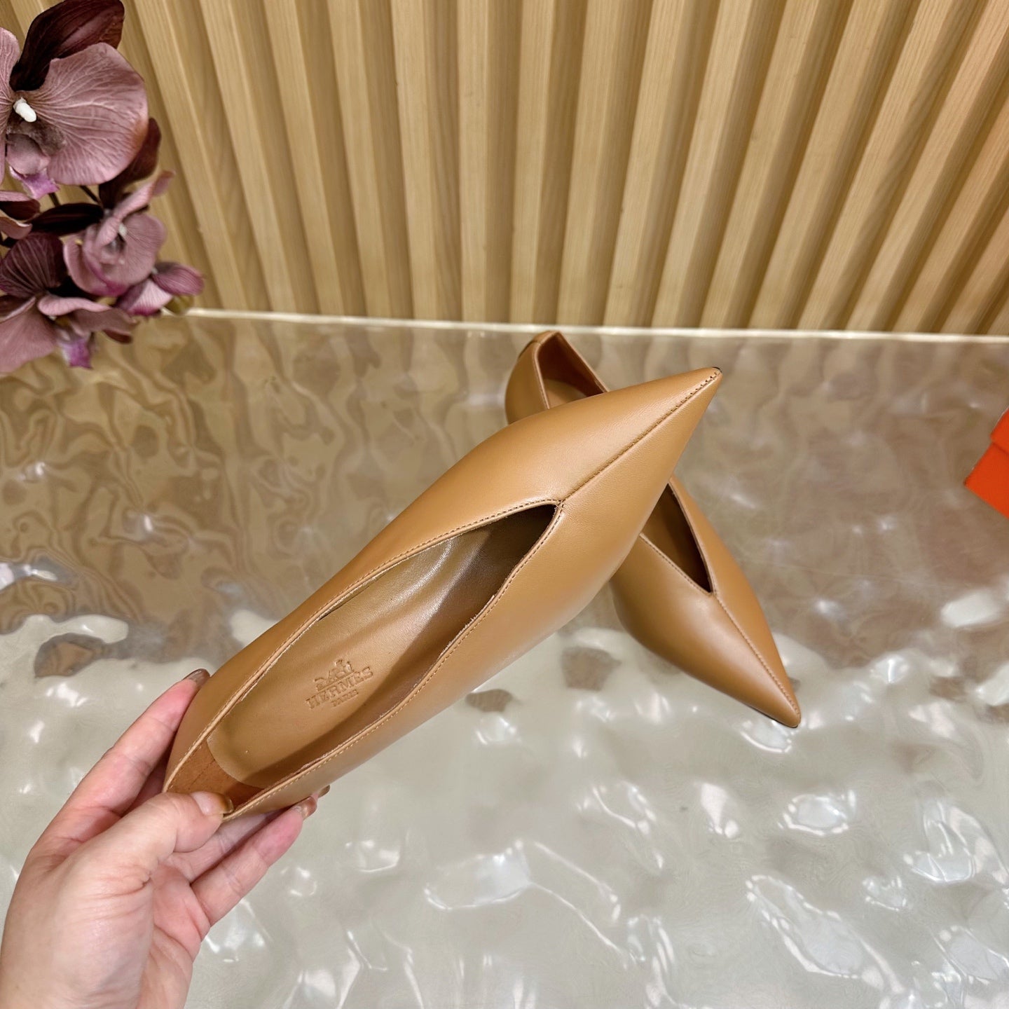 HM 25S HIGH-HEEL WEDGE SHOES 50 MM IN BROWN LAMBSKIN