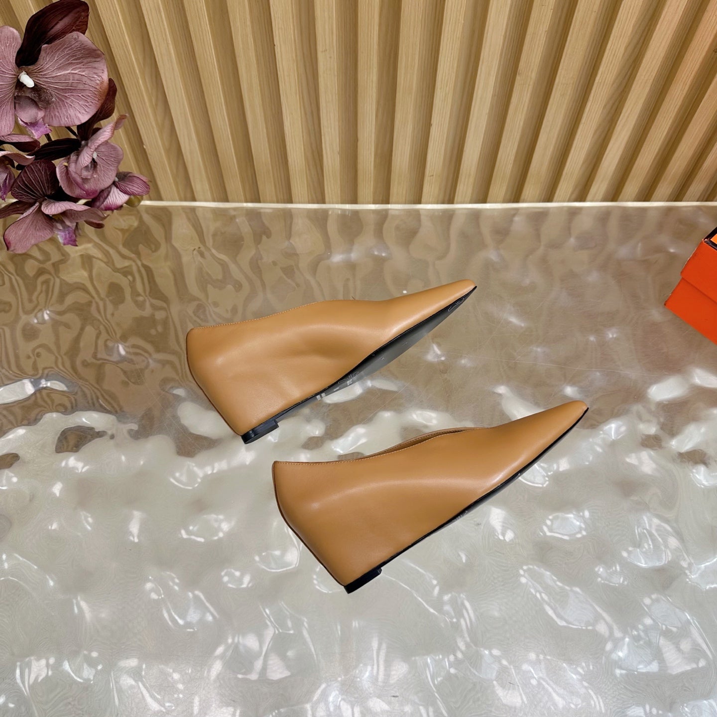 HM 25S HIGH-HEEL WEDGE SHOES 50 MM IN BROWN LAMBSKIN